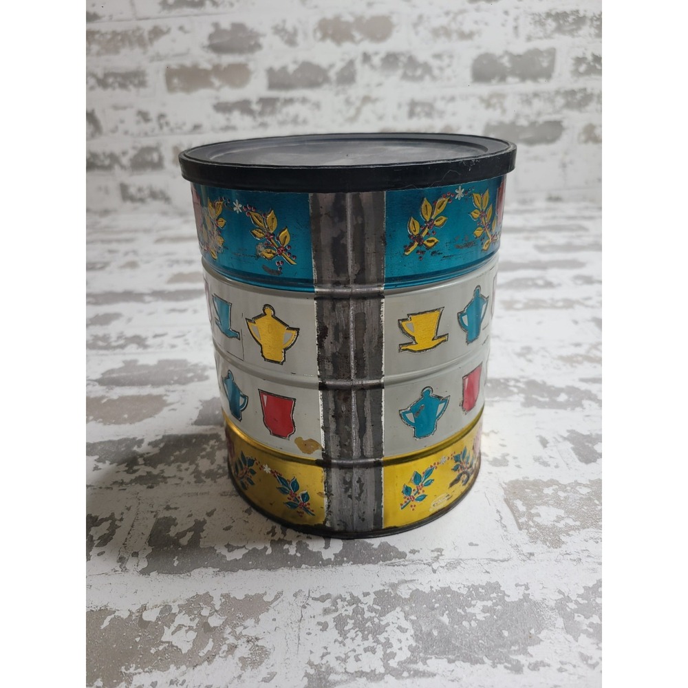 Vtg 70's Folgers Butternut Coffee Can Tin Metallic Shiny Colors Bright & Lid - Picture 3 of 4